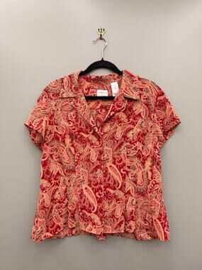 Emma James Liz Claiborne Paisley Button Front Blouse Red Boho Size 12